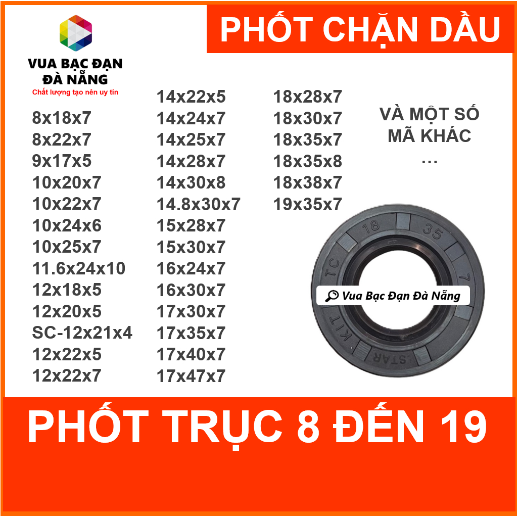[Phớt] Phốt chặn dầu OEM nhỏ trục 8-19 đủ size 8x18 10x20 12x20 12x22 12x32 15x25 15x30 15x35 16x24 - Vua Bạc Đạn Shop