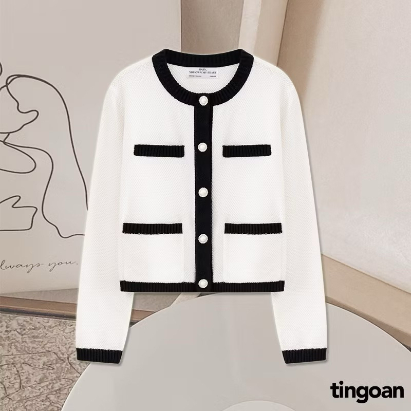 Áo Len cardigan 4 túi Jennifer màu trắng kẻ đen newtag ( tingoan )