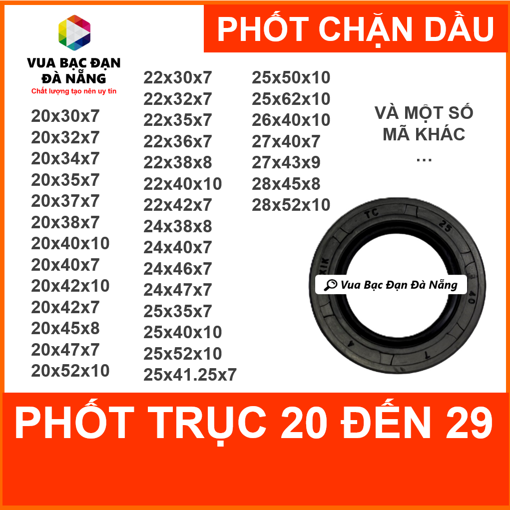 [Phớt] Phốt chặn dầu OEM trục 20-29 20x30 20x32 20x35 20x36 20x40 20x42 20x45 20x47 20x52 22x40 25x35 - Vua Bạc Đạn Shop