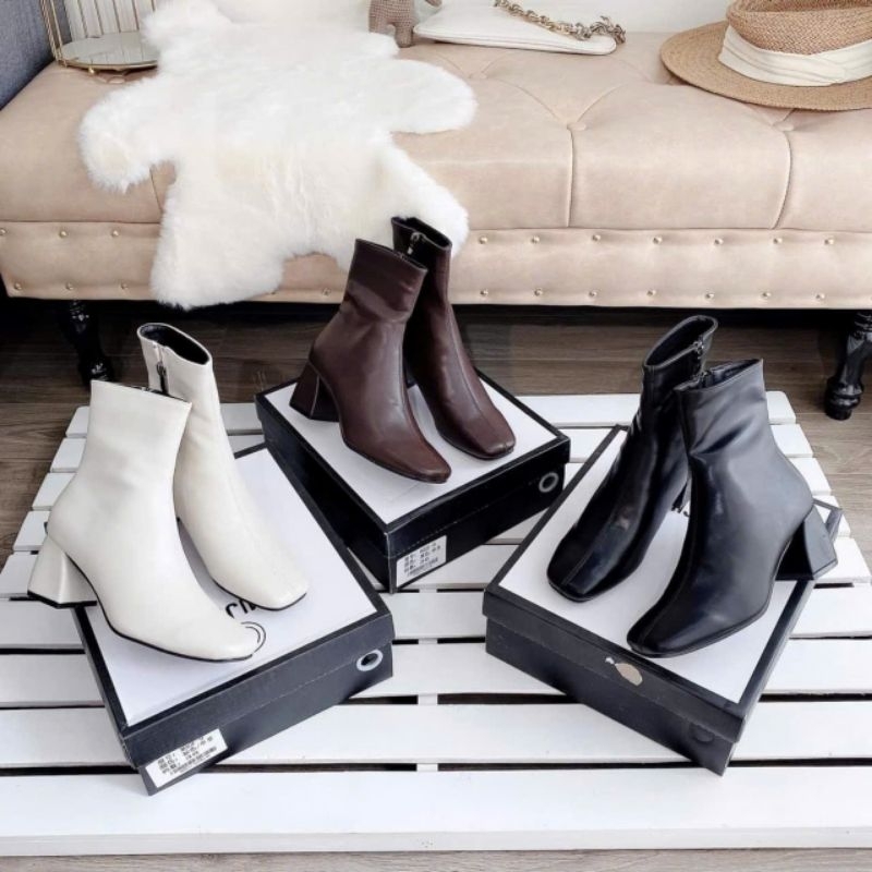 Boot cổ thấp nữ  gót 7cm,  ba mầu đen+be+nâu, hàng Quảng Châu cao cấp