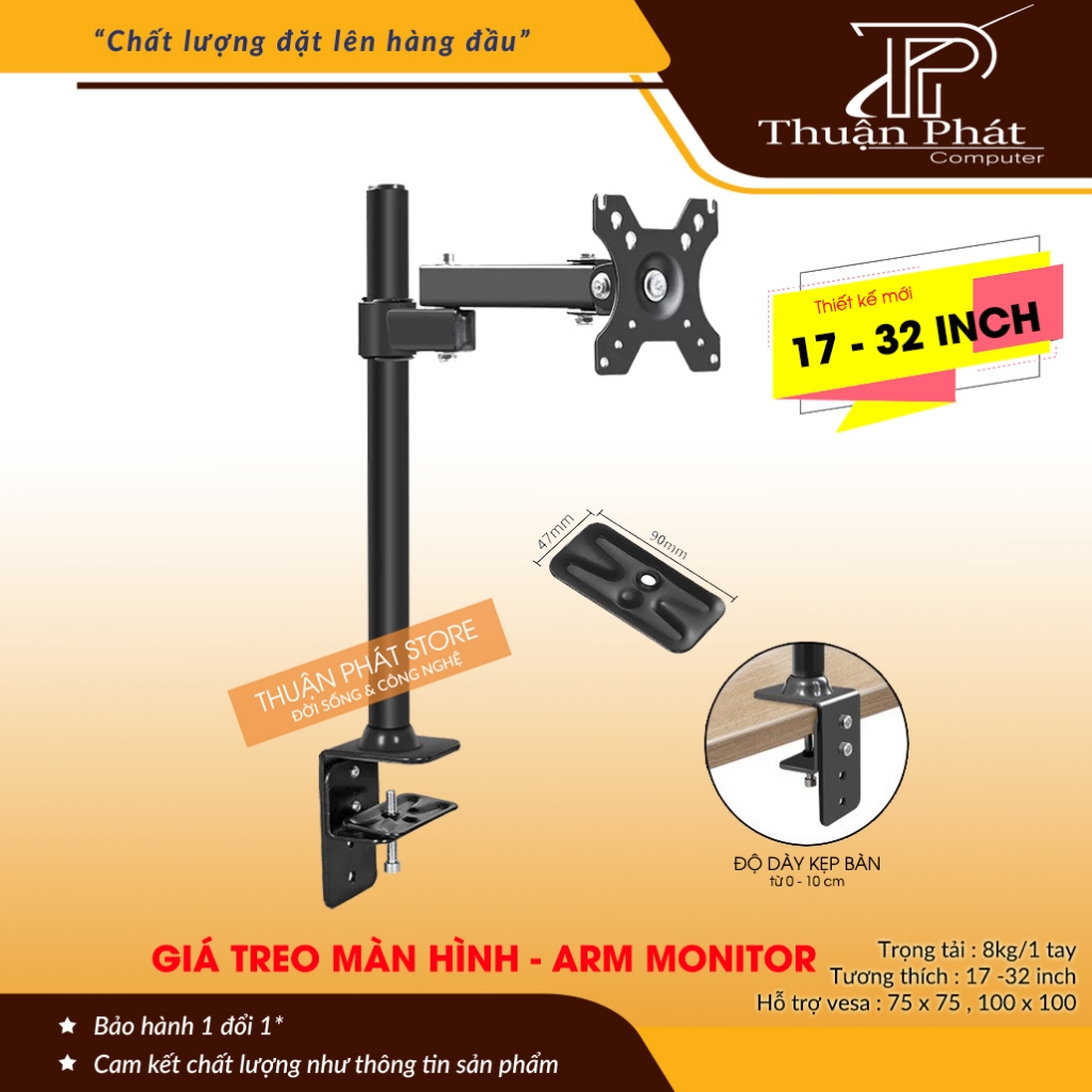 Giá Treo Màn Hình Arm Monitor ( Tay 23- 38cm ) - Xoay Màn 360 độ - Lắp Đặt Kẹp Bàn