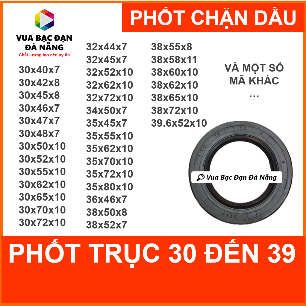 [Phớt] Phốt chặn dầu OEM trục 30-39 30x40 30x42 30x45 30x46 30x47 30x50 30x52 30x55 30x62 30x72 32x44 - Vua Bạc Đạn Shop