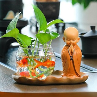 [SIZE LỚN] Bình thủy sinh trồng cây kèm tượng Chú Tiểu An Nhiên để bàn học, bàn làm việc, trang trí văn phòng