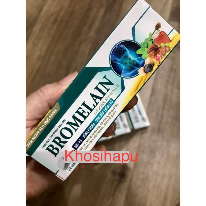 Viên kẹo Ngậm ho Keo Ong Xanh Propolis Lusopeen Enzyme Bromelain  HYSOCOOL FRESH GOLD giúp giảm ho ngứa họng 24 viên