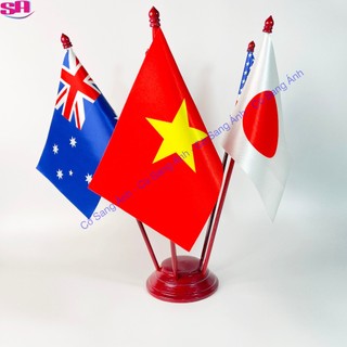 Bộ đế gỗ cắm cờ 5 nước tuỳ chọn các nước theo yêu cầu