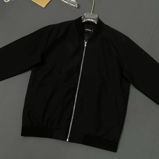 Áo khoác bomber gió DSQ đen thân trơn khoá zip ống bo sọc gân lót 2 lớp đơn giản phong cách đường phố basic 2