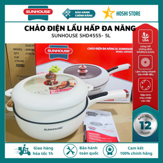 [MẪU MỚI] Chảo điện đa năng dung tích 5L SUNHOUSE SHD4555, chiên, xào, lẩu, hấp, nấu cháo, giữ ấm