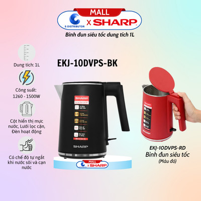 [HỎA TỐC] Bình đun siêu tốc SHARP EKJ-10DVPS-BK/RD (Dung tích 1L) - Hàng Chính Hãng