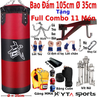 Vỏ bao cát boxing đấm bốc dài 50cm - 105cm - 125cm tặng bộ full 9 phụ kiện hỗ trợ tập luyện boxing