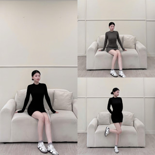  Đầm Body Form Ngắn Tay Dài Vải Thun Gân Co Giãn 4 Chiều Ôm Body Tôn Dáng Gợi Cảm - LYC 