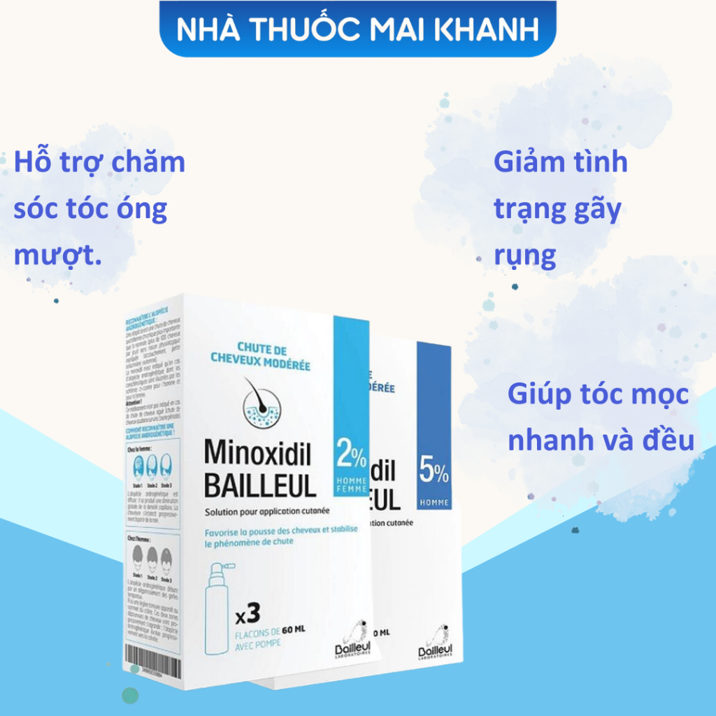 Minoxidil Bailleul Xịt Mọc Tóc 2% Và 5% Ngăn Ngừa Rụng Tóc, Giúp Mọc Tóc 60ml Pháp | BigBuy360 - bigbuy360.vn