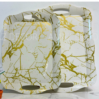 Khay nhựa vân đá đựng đồ cốc chén ly hoa quả bê đồ nhựa phíp chữ nhật có tay cầm họa tiết