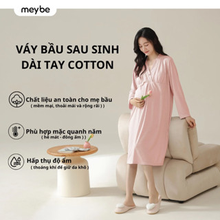 Váy ngủ bầu sau sinh dài tay thu đông cotton mềm mại cho mẹ bầu - MBE13050