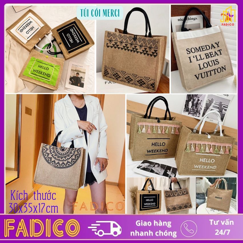 Túi cói merci,túi merci phong cách vintage phù hợp đi biển đi chơi-fadico