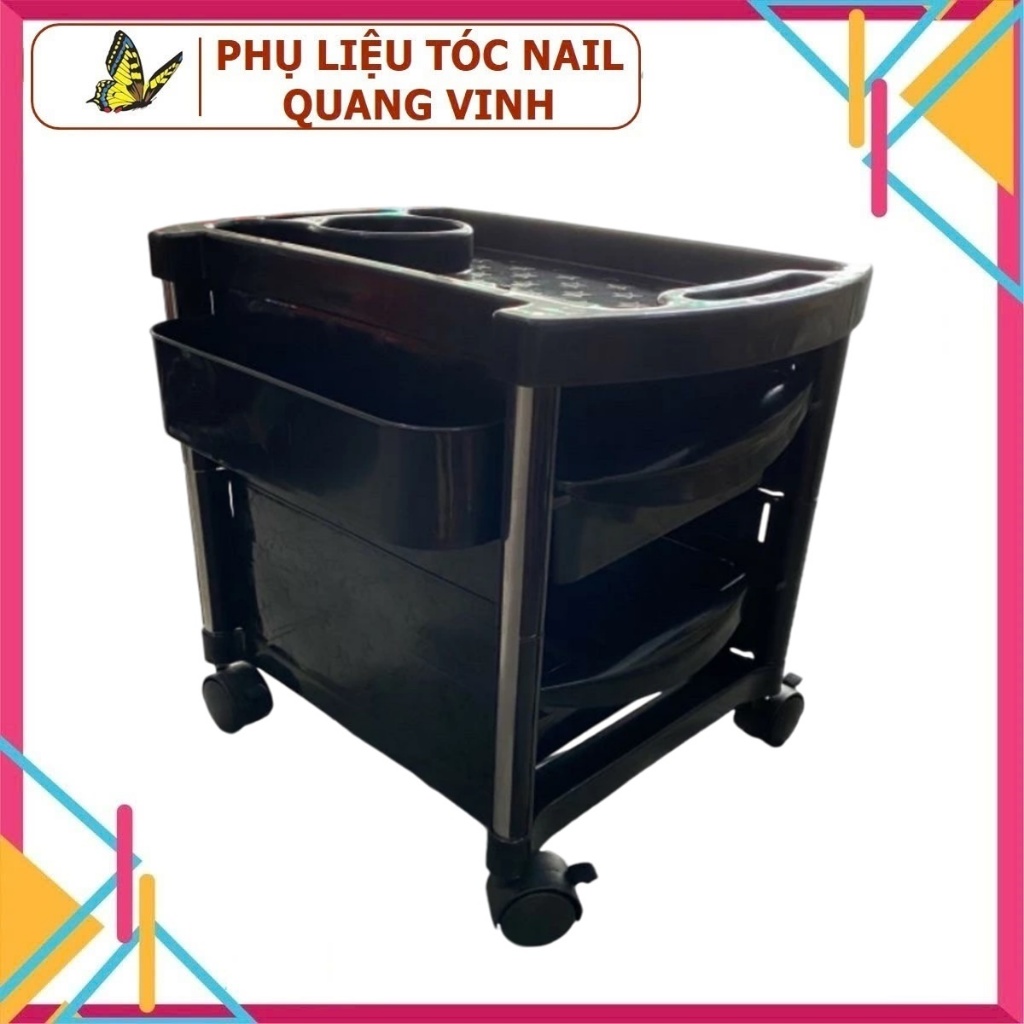 Xe đẩy nail 3 tầng màu đen