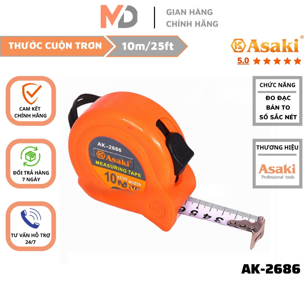 Thước cuộn thép 10m Asaki AK-2686