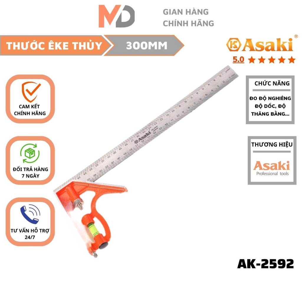Thước ê ke thủy 300mm Asaki AK-2592