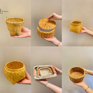 Giỏ cói nhỏ xinh xắn HANHDECOR, rổ đựng bánh mì hoa quả, Khay giỏ mây đựng đồ