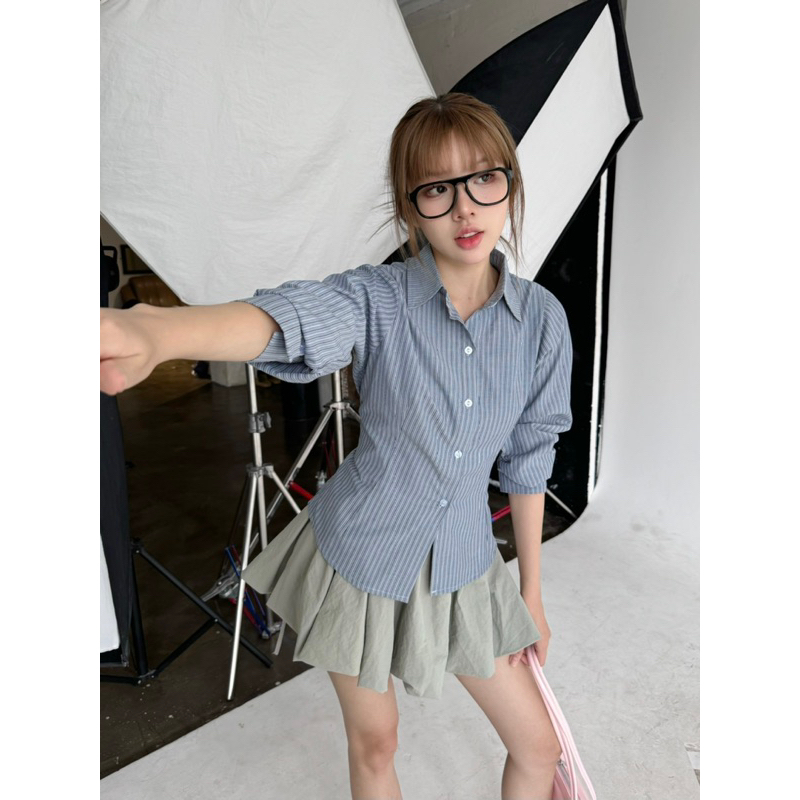 AH30 WYNN SHIRT Sơ Mi Kẻ Sọc Wepretty Clothes Chất Liệu Thô Kate Phối Nơ Phong Cách Hàn Quốc | BigBuy360 - bigbuy360.vn