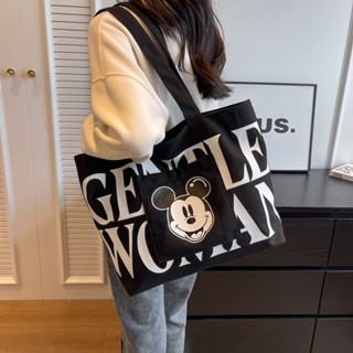  Túi tote đeo vai vải canvas in hình chuột Mickey size lớn 38cm có khoá kéo tiện lợi 