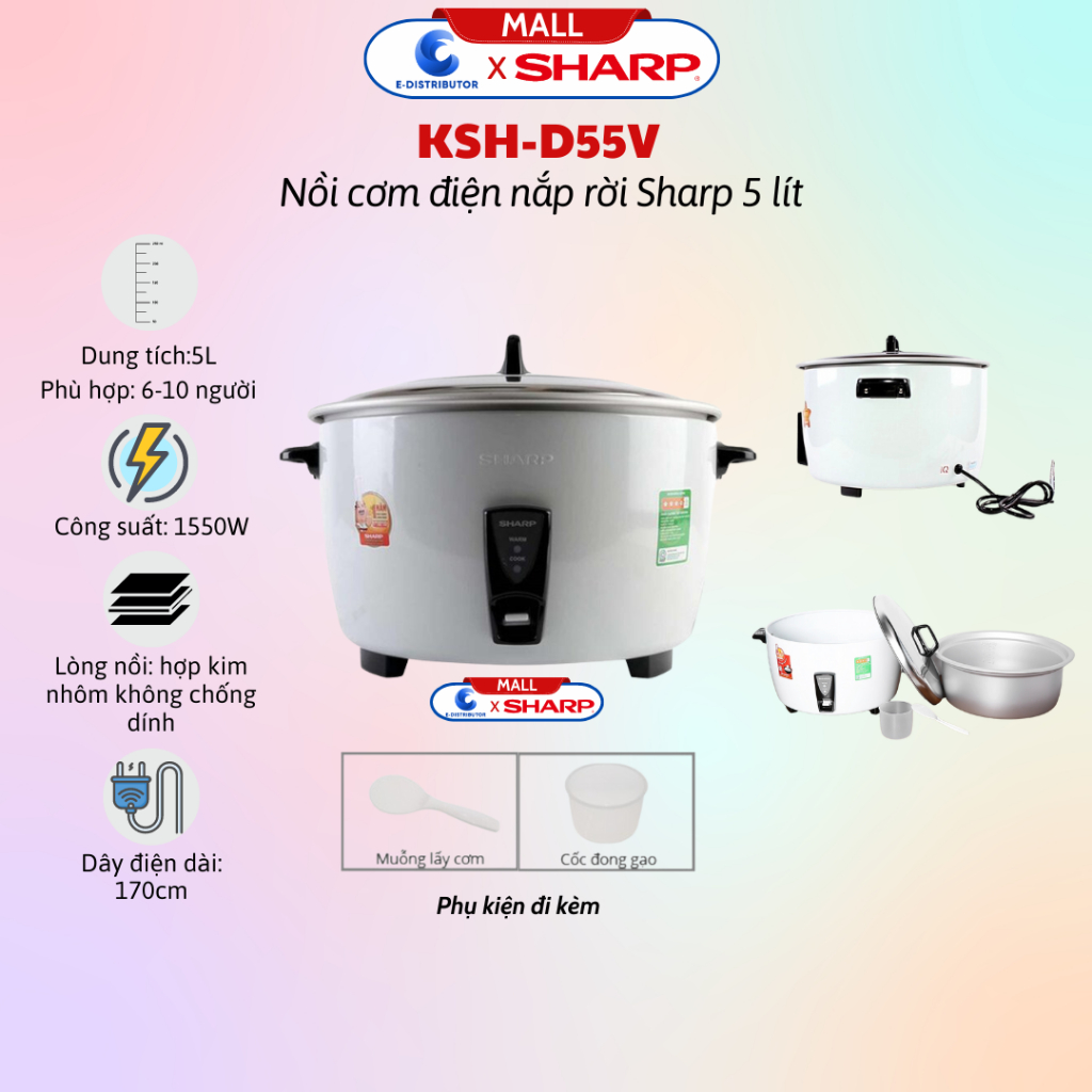 [HỎA TỐC] Nồi Cơm Điện Nắp Rời Sharp KSH-D55V (5L) - Hàng chính hãng