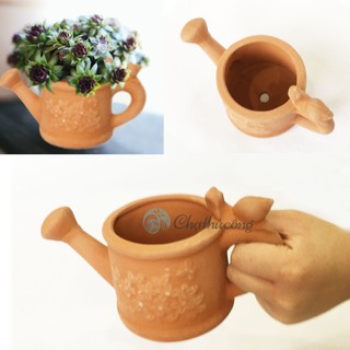  Bình tưới Chậu đất nung mini có lỗ xinh xắn vintage làm chậu trồng cây cảnh sen đá xương rồng  D17xC9xR9cm  