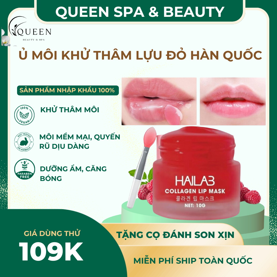 Son dưỡng môi lựu đỏ collagen Hàn Quốc HaiLaB giảm thâm, hồng môi dưỡng ẩm căng mọng 10gr (full hộp, full tem chínhhãng)