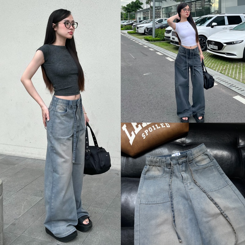 DESTINY DEROSE JEANS - Quần Xuông Nữ Dài Lưng Gài Nút Phía Túi 2 Bên Và Có Luồng Dây (2 MÀU 3 SIZE)
