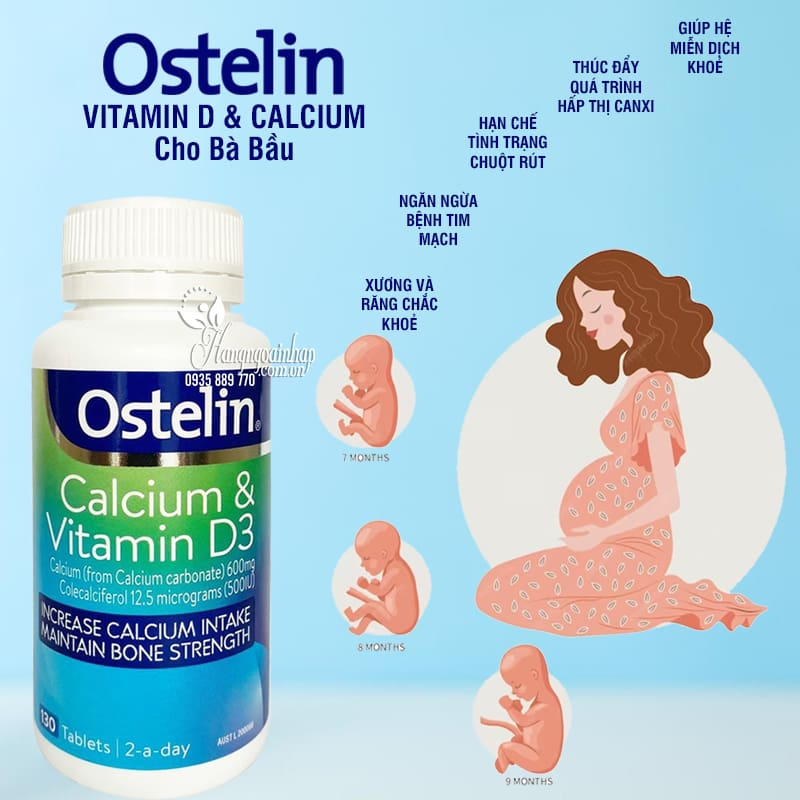 Viên uống bổ sung canxi Ostelin Canxi D3 130 viên Hàng Úc cho mẹ bầu và bé trên 12 tuổi - Hàng chính