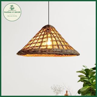 Chao đèn mây hình nón đan thưa trang trí nhà cửa, quán ăn, cafe, sự kiện