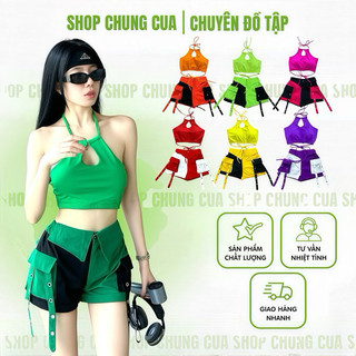 BỘ ÁO YẾM THUN QUẦN ĐÙI KAKI KHUYÊN PHA MÀU, bộ tập aerobic, zumba, shuttle dance, dân vũ cho nữ, nhiều màu lựa chọn