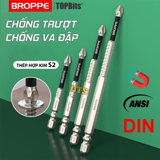 Mũi vít PH2 chống trượt TOPBits hãng BROPPE | Mũi bắn vít 1 đầu PH2 bake chữ thập từ tính cao, chân lục giác ngắn 6.35mm