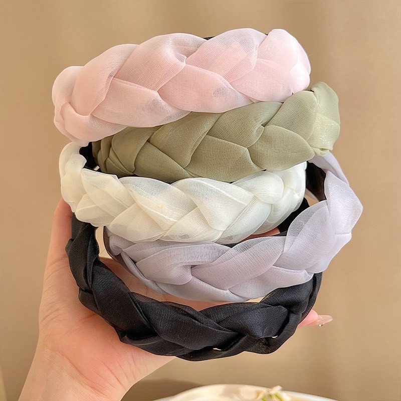 Cbt01 Cài Tóc Nữ Kiểu Bờm Bện Vải Voan Trơn Màu Pastel Phong Cách Hàn Quốc