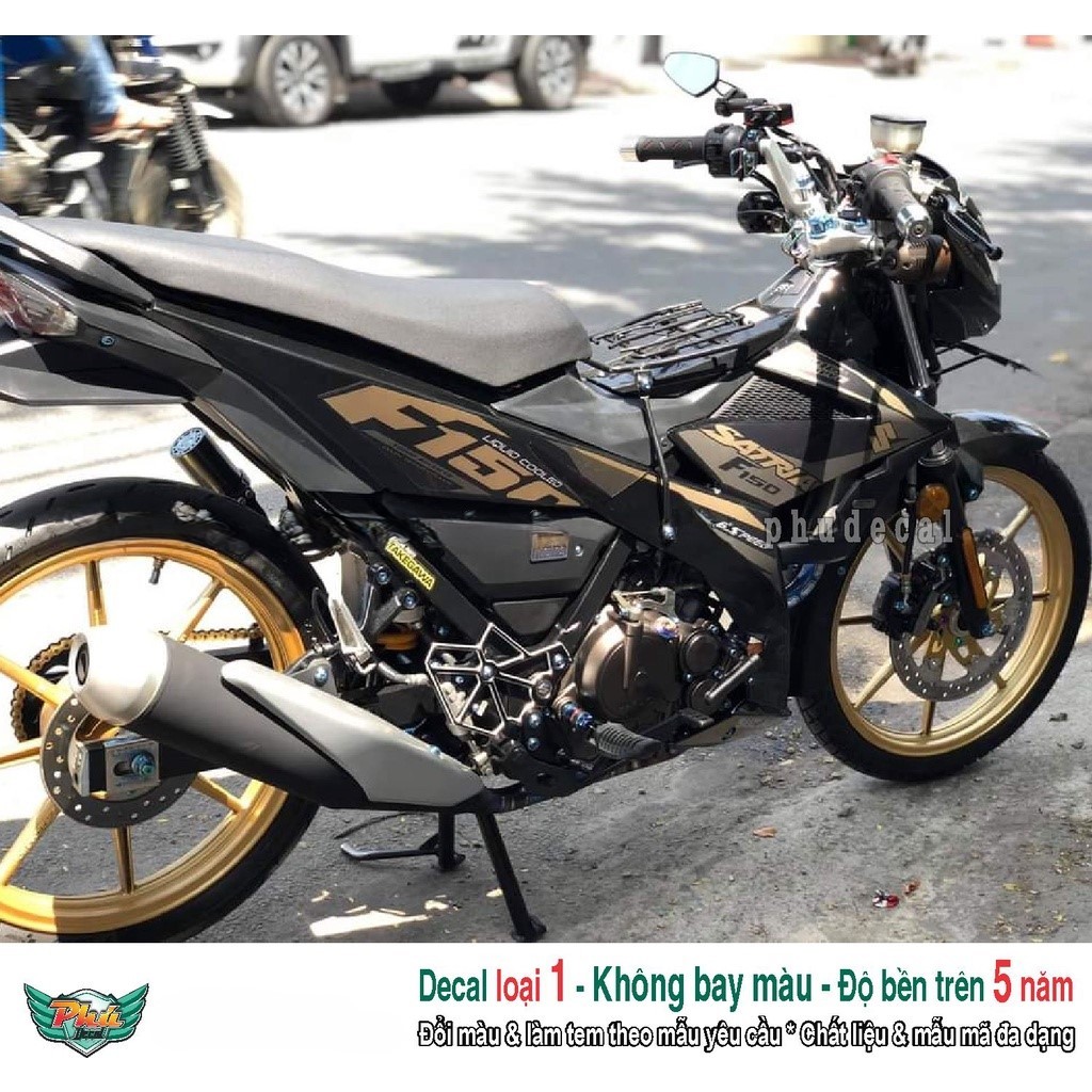 Tem rời xe Satria đen vàng đồng (A)