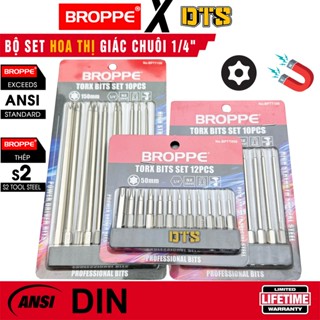 Bộ SET mũi vít hoa thị có lỗ trợ lực BROPPE đủ size | Bộ mũi hoa thị chuôi lục giác nam châm từ tính, thép S2 siêu bền