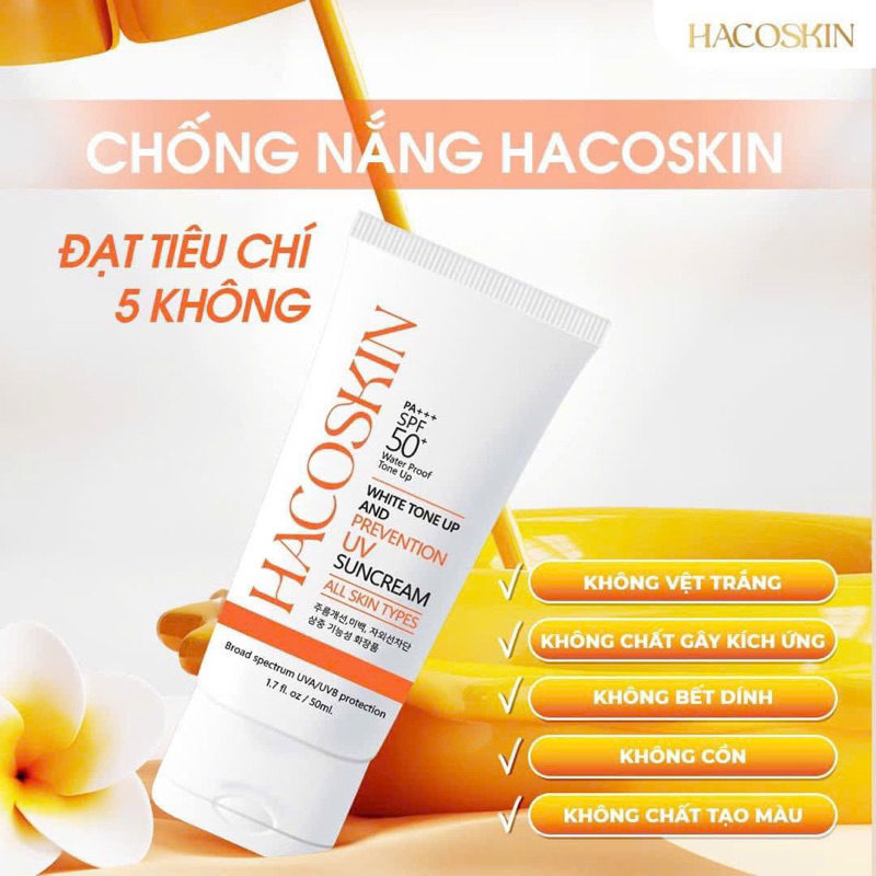 Kem Chống Nắng HaCoSkin, Kem Chống Nắng Phổ Rộng Chống Nước, Trắng Sáng Da