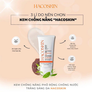 Kem Chống Nắng HaCoSkin, Kem Chống Nắng Phổ Rộng Chống Nước, Trắng Sáng Da