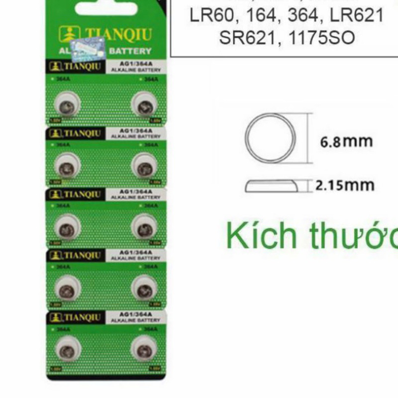 Vỉ 10 viên pin 364/621/AG1 Tianqiu GÍA RẺ