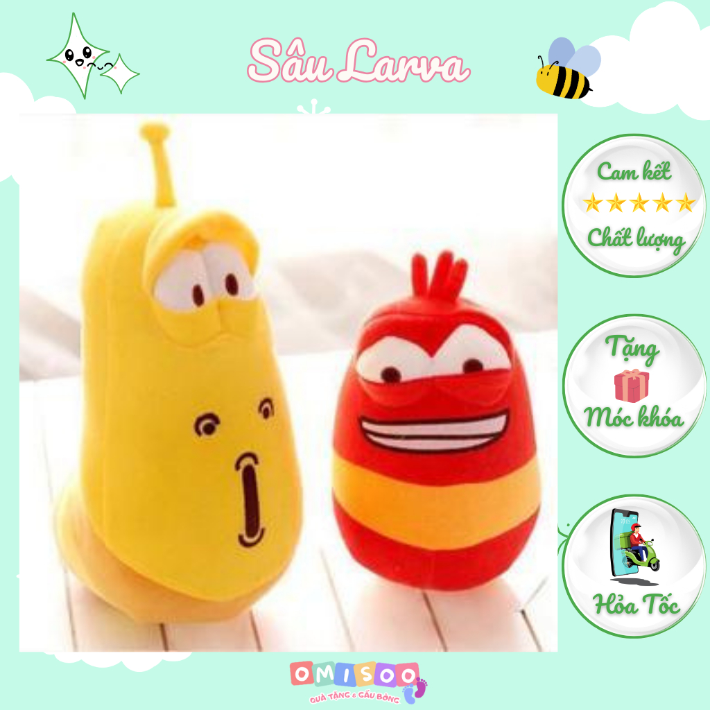Gấu bông sâu larva, Sâu Larva Đỏ, Sâu Larva vàng, Gấu bông cute cao cấp 50cm Omisoo