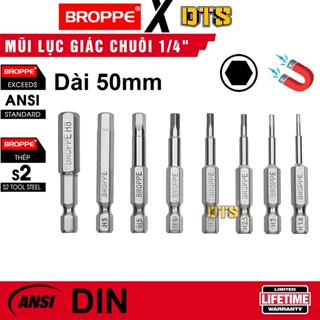 Mũi lục giác từ tính dài 50mm BROPPE | Đầu vặn ốc lục giác nam châm trợ lực thép S2 siêu bền, Mũi vít lục giác chân 1/4"