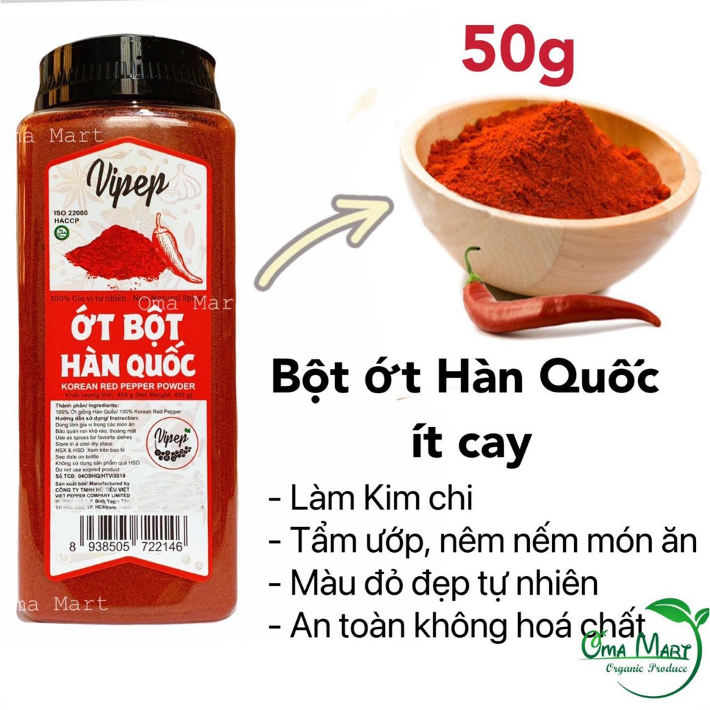 50g Bột ớt Hàn Quốc (ít cay, làm kim chi) Vipep