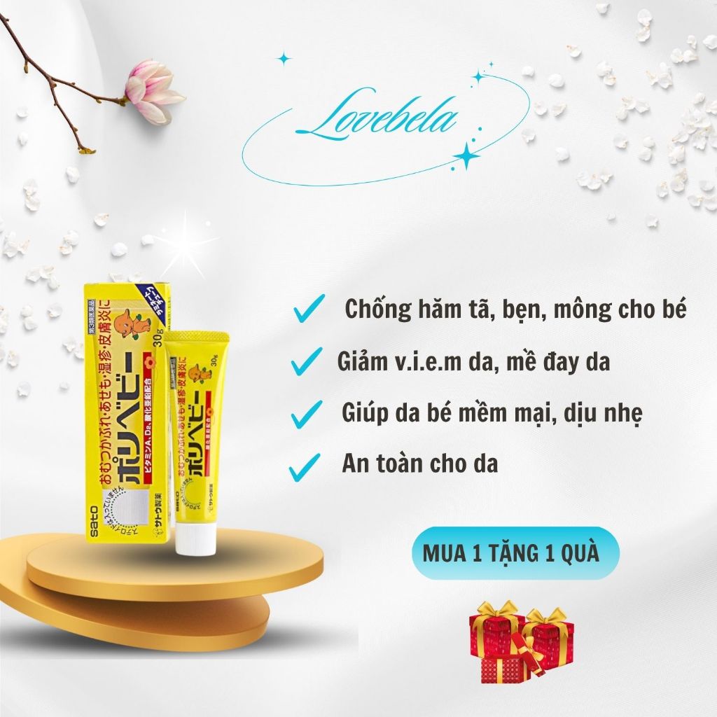 Kem chống hăm Sato kem chống hăm tã bẹn mông cho bé giảm vi/êm da mề đay phát ban n/ấm ngứa côn trùng cắn