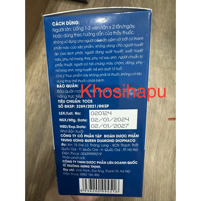 Viên uống bổ não thông mạch Ginkgo Biloba 600mg hỗ trợ hoạt huyết tăng cường tuần hoàn não phục hồi sau biến chứng 100v