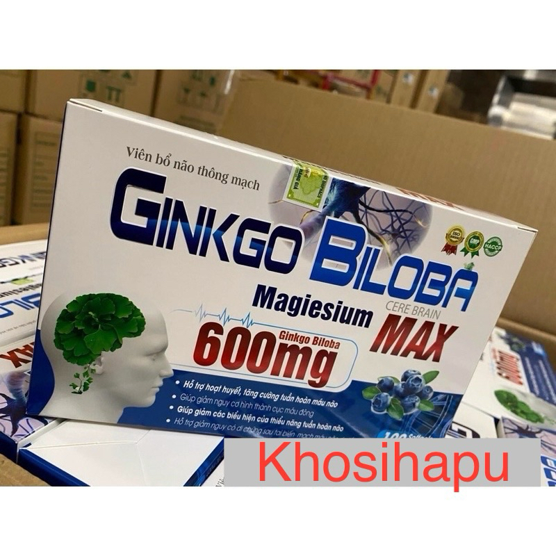 Viên uống bổ não thông mạch Ginkgo Biloba 600mg hỗ trợ hoạt huyết tăng cường tuần hoàn não phục hồi sau biến chứng 100v