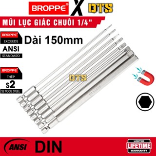 Mũi lục giác từ tính dài 150mm BROPPE | Đầu vặn ốc lục giác nam châm trợ lực thép S2 siêu bền Mũi vít lục giác chân 1/4"
