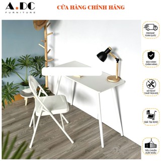 Bàn làm việc học tập, chân gỗ cao su tự nhiên full trắng - Ghế xếp gọn sơn tĩnh điện cao cấp