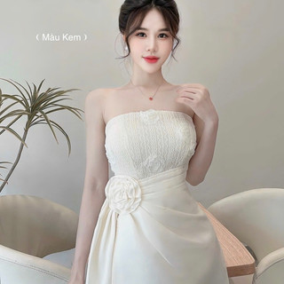 Váy 2 dây tapta phối tơ nhún eo ren