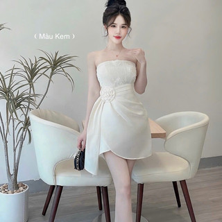 Váy 2 dây tapta phối tơ nhún eo ren