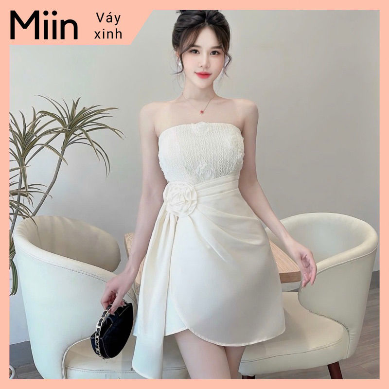 Váy 2 dây tapta phối tơ nhún eo ren