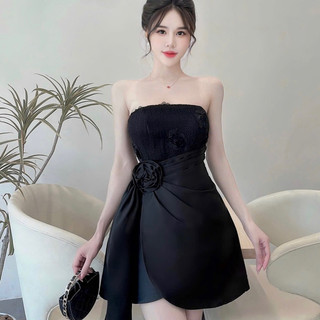 Váy 2 dây tapta phối tơ nhún eo ren